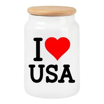 i love usa - Boîte à biscuits avec couvercle en bois - blanc - Devant