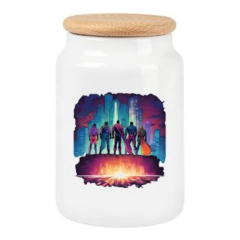 Super-héros - Boîte à biscuits avec couvercle en bois - blanc - Devant