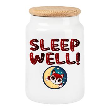 Schlafen Sie gut - Sleeping FOX at the Moon - Tier - Keksdose mit Holzdeckel - Weiß - Vorne