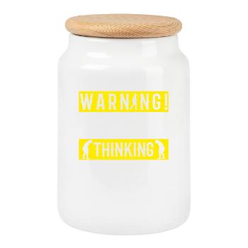 Warning! Neanderthal-thinking anthropologist - Cookie Jar with Wooden Lid - white - Front