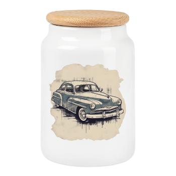Voiture de collection - Boîte à biscuits avec couvercle en bois - blanc - Devant