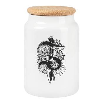 serpent agressif avec couteau - Boîte à biscuits avec couvercle en bois - blanc - Devant