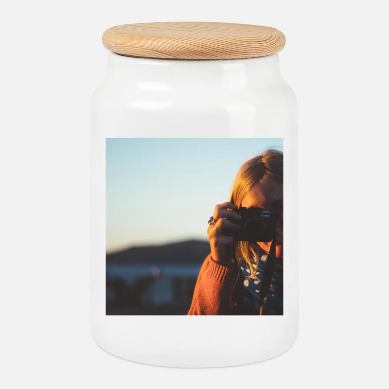 Le photographe - Boîte à biscuits avec couvercle en bois - blanc