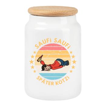 Lustiger Bier Alk Retro Malle JGA Mallorca Spruch - Keksdose mit Holzdeckel - Weiß - Vorne