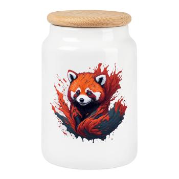 Red panda in a swirl of color - Cookie Jar with Wooden Lid - white - Front