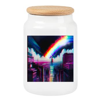 Rainbow City Art Futuristic - Cookie Jar with Wooden Lid - white - Front