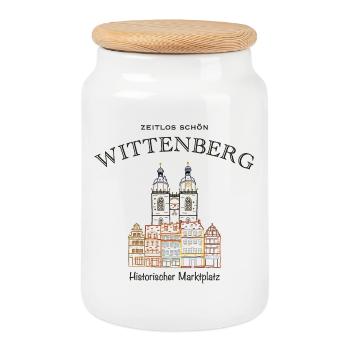 Wittenberg, kultiger Marktplatz, Weltkulturerbe - Keksdose mit Holzdeckel - Weiß - Vorne