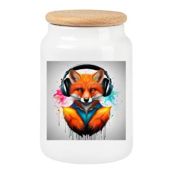 Renard avec casque Hoodie Art - Boîte à biscuits avec couvercle en bois - blanc - Devant