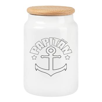 PAPITÄN * Vater * Papa * Anker * Geschenkidee - Keksdose mit Holzdeckel - Weiß - Vorne