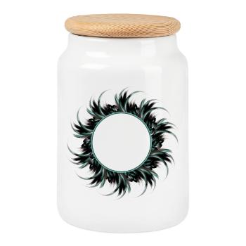 Cadre rond en plumes dessinées - Boîte à biscuits avec couvercle en bois - blanc - Devant