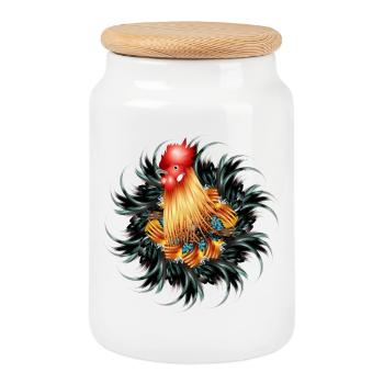Magnifique coq en plumes - Boîte à biscuits avec couvercle en bois - blanc - Devant