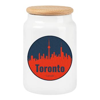 Toronto Skyline Circle Badge - Cookie Jar with Wooden Lid - white - Front