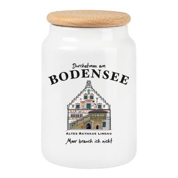 Bodensee, Lindau kultiges Altes Rathaus - Keksdose mit Holzdeckel - Weiß - Vorne