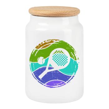Padel tennis sport Player racket balls - Cookie Jar with Wooden Lid - white - Front