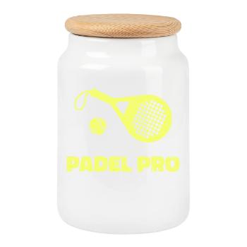 Joueur de tennis Padel Raquettes Balles Sports Dicton - Boîte à biscuits avec couvercle en bois - blanc - Devant