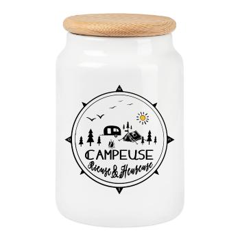 happy laughing camper - Cookie Jar with Wooden Lid - white - Front