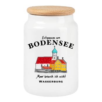 Wasserburg am Bodensee, Entspannen in Bayern - Keksdose mit Holzdeckel - Weiß - Vorne