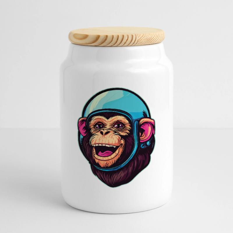 Space Monkey Cookie Jar with Wooden Lid