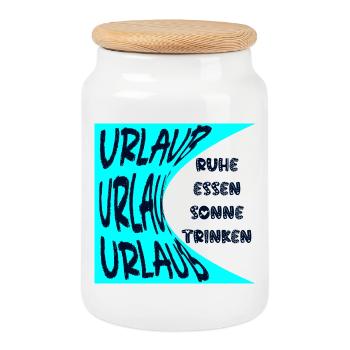 URLAUB - SONNE - RUHE - SOMMERFERIEN - ESSEN - Keksdose mit Holzdeckel - Weiß - Vorne
