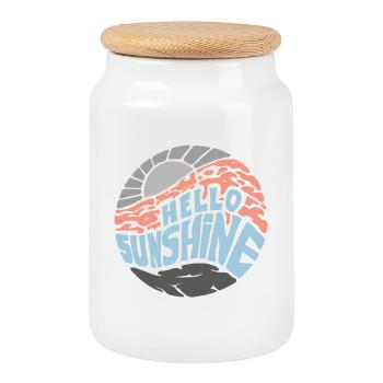 Bonjour Sunshine! Été, soleil, vacances - Boîte à biscuits avec couvercle en bois - blanc - Devant