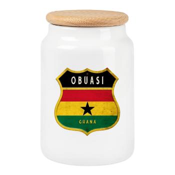 Design du drapeau d'Obuasi, Ghana - Boîte à biscuits avec couvercle en bois - blanc - Devant