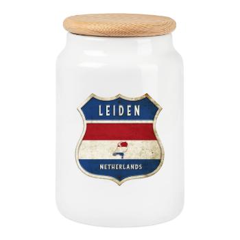 Leiden Niederlande Wappen Design - Keksdose mit Holzdeckel - Weiß - Vorne