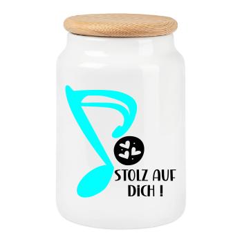 STOLZ AUF MUSIKERIN - MUSIKNOTE MUSIKINSTRUMENTE - Keksdose mit Holzdeckel - Weiß - Vorne
