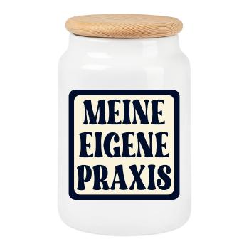 Meine eigene Praxis SCHILD - Ärztin SPRÜCHE - Keksdose mit Holzdeckel - Weiß - Vorne