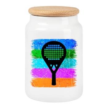 Padel Sport Racket Leisure Padel Game Fans - Cookie Jar with Wooden Lid - white - Front