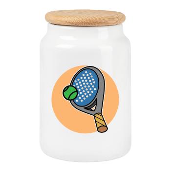 Rackets Balls Padel Sport Player Padel Game - Cookie Jar with Wooden Lid - white - Front
