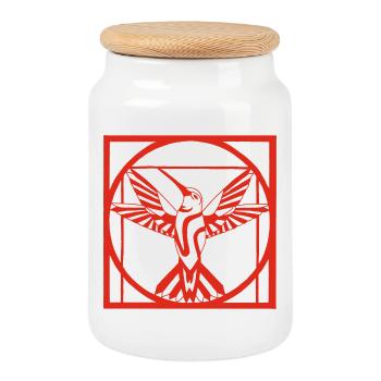 Oiseau rouge Vitruve - Boîte à biscuits avec couvercle en bois - blanc - Devant