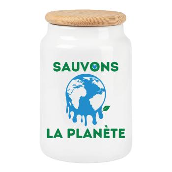 Sauvons la planète ! Sauver planète. Sauver Terre. - Boîte à biscuits avec couvercle en bois - blanc - Devant