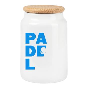 Padel Training Sport Ball Racket Player - Cookie Jar with Wooden Lid - white - Front