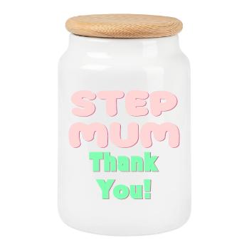 STEP MUM THANK YOU - MOTHER'S DAY - Cookie Jar with Wooden Lid - white - Front