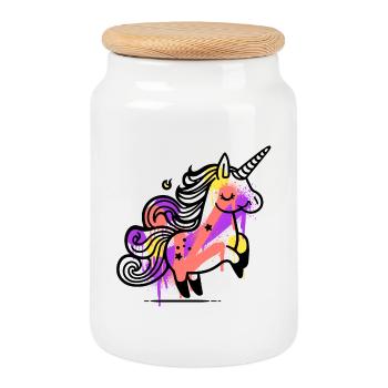 Whimsical Unicorn with Splash Art - Cookie Jar with Wooden Lid - white - Front