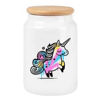 Bunter Splash Einhorn Illustration - Keksdose mit Holzdeckel - Weiß - Vorne