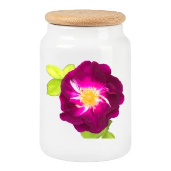 Purple Rose - painting - Cookie Jar with Wooden Lid - white - Front