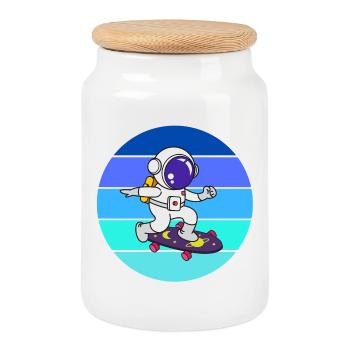 Raumfahrer, Astronaut, Rakete - Keksdose mit Holzdeckel - Weiß - Vorne