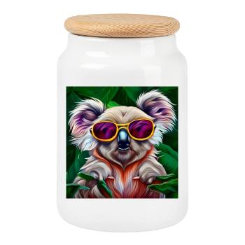 Koala coloré avec des lunettes de soleil - Boîte à biscuits avec couvercle en bois - blanc - Devant