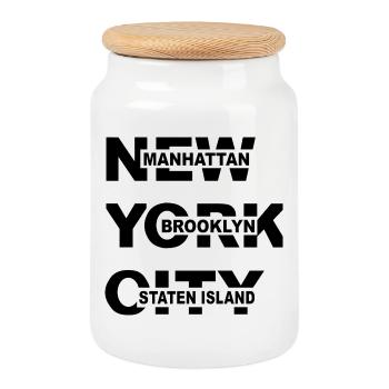 New York City NYC Manhattan Brooklyn Shirt - Keksdose mit Holzdeckel - Weiß - Vorne
