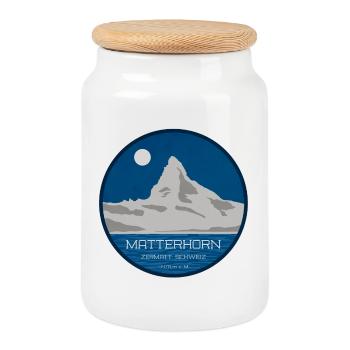 Matterhorn Zermatt graphic with altitude - Cookie Jar with Wooden Lid - white - Front