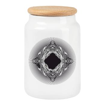 ineinander verwobenes kunstvolles Ornament - Keksdose mit Holzdeckel - Weiß - Vorne