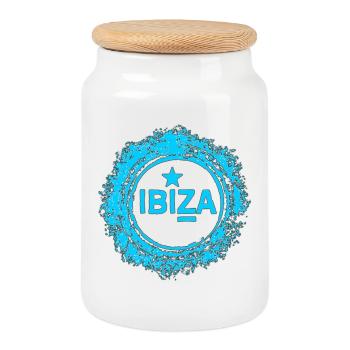 Ibiza water design with star - Cookie Jar with Wooden Lid - white - Front