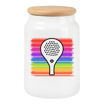 Racket Padel Sport Tennis Padel Game Serve - Cookie Jar with Wooden Lid - white - Front