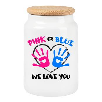 Coeur Parents Déclaration Progéniture Bébé enceinte - Boîte à biscuits avec couvercle en bois - blanc - Devant