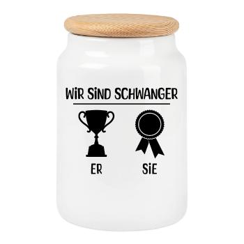 Familienglück Schwangerschaft Schwanger Statement - Keksdose mit Holzdeckel - Weiß - Vorne