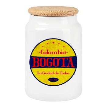 Bogotá Emblem mit Flaggenfarben Kolumbiens - Keksdose mit Holzdeckel - Weiß - Vorne