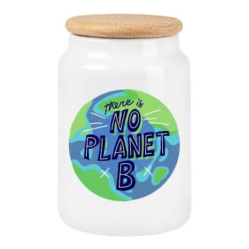 no planet B, mother nature, planet earth - Cookie Jar with Wooden Lid - white - Front