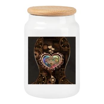 Cœur Steampunk romantique - Boîte à biscuits avec couvercle en bois - blanc - Devant