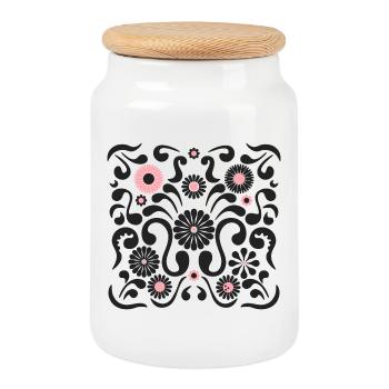 Festival des fleurs L Noir et Rose - Boîte à biscuits avec couvercle en bois - blanc - Devant